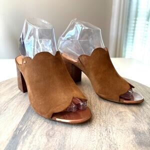 Ted Baker London Suede Scalloped Mule Heels Women's EU 38 US 7 Brown Block